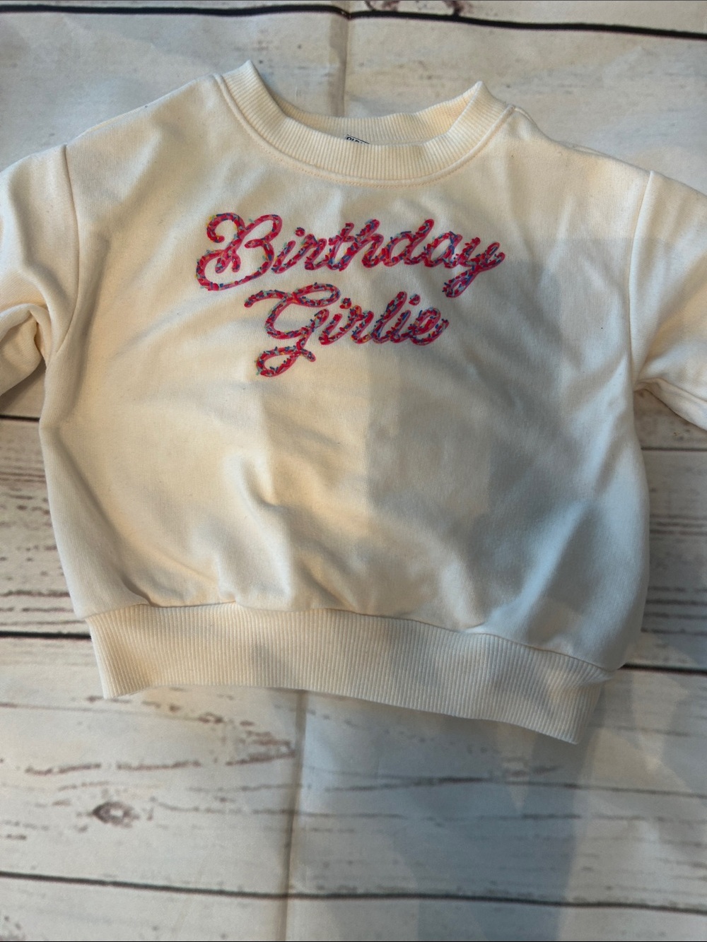 Old Navy Cream Sweatshirt with Pink 'Birthday Girlie' Script